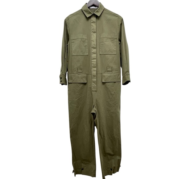 Thakoon Pants - Thakoon Long Sleeve Button Front Olive Green Utility Jumpsuit